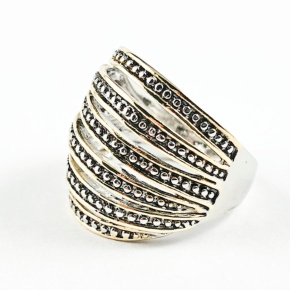 Beautiful Multi Row Micro Bead Open Two Tone Ring - Picture 3 of 3